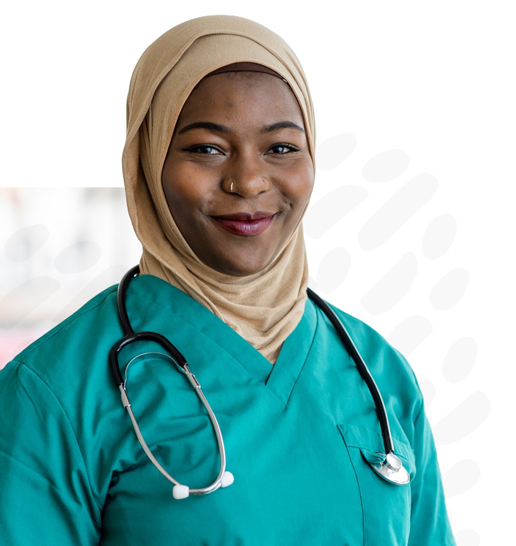 nurse with hijab smiling